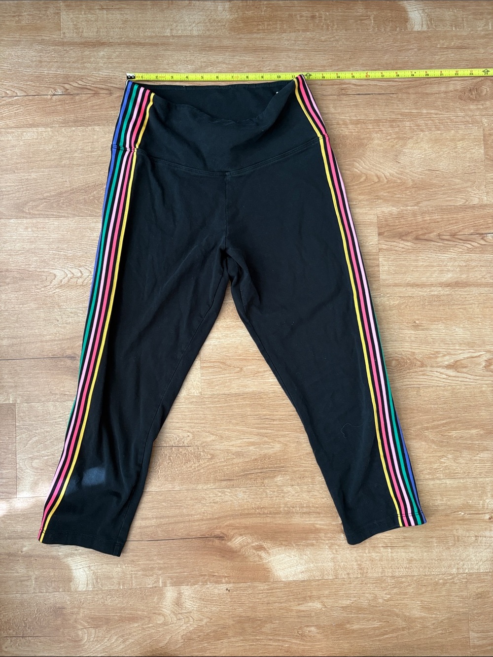Y2K PINK Victoria's Secret Black Capri Leggings with Rainbow Side Stripes